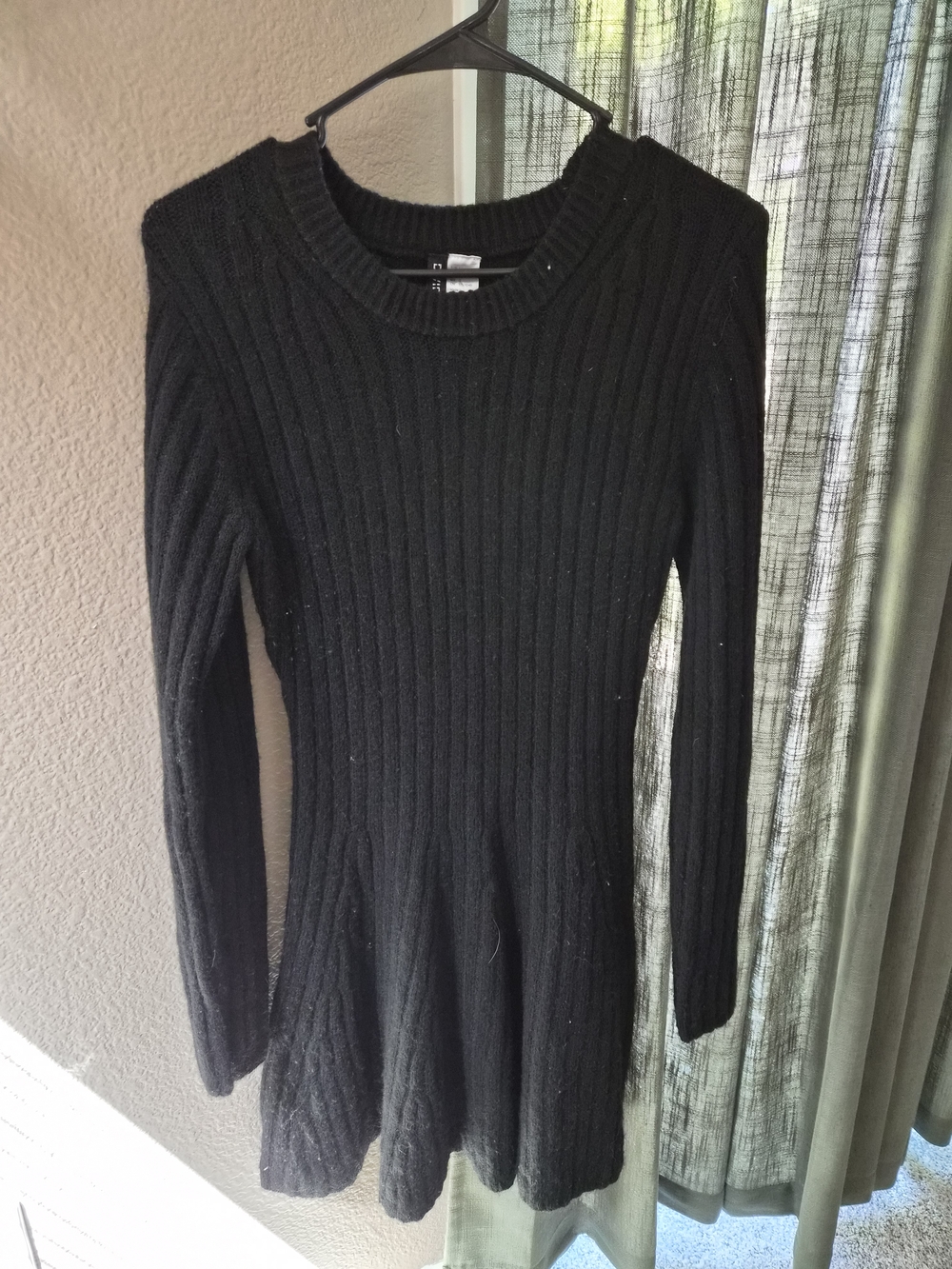 H&M Black Ribbed Long-Sleeve Fit-and-Flare Dress